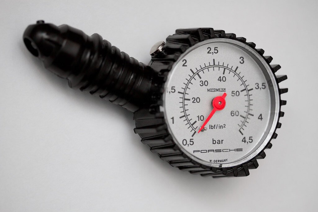 Tire pressure gauge used to check a tire